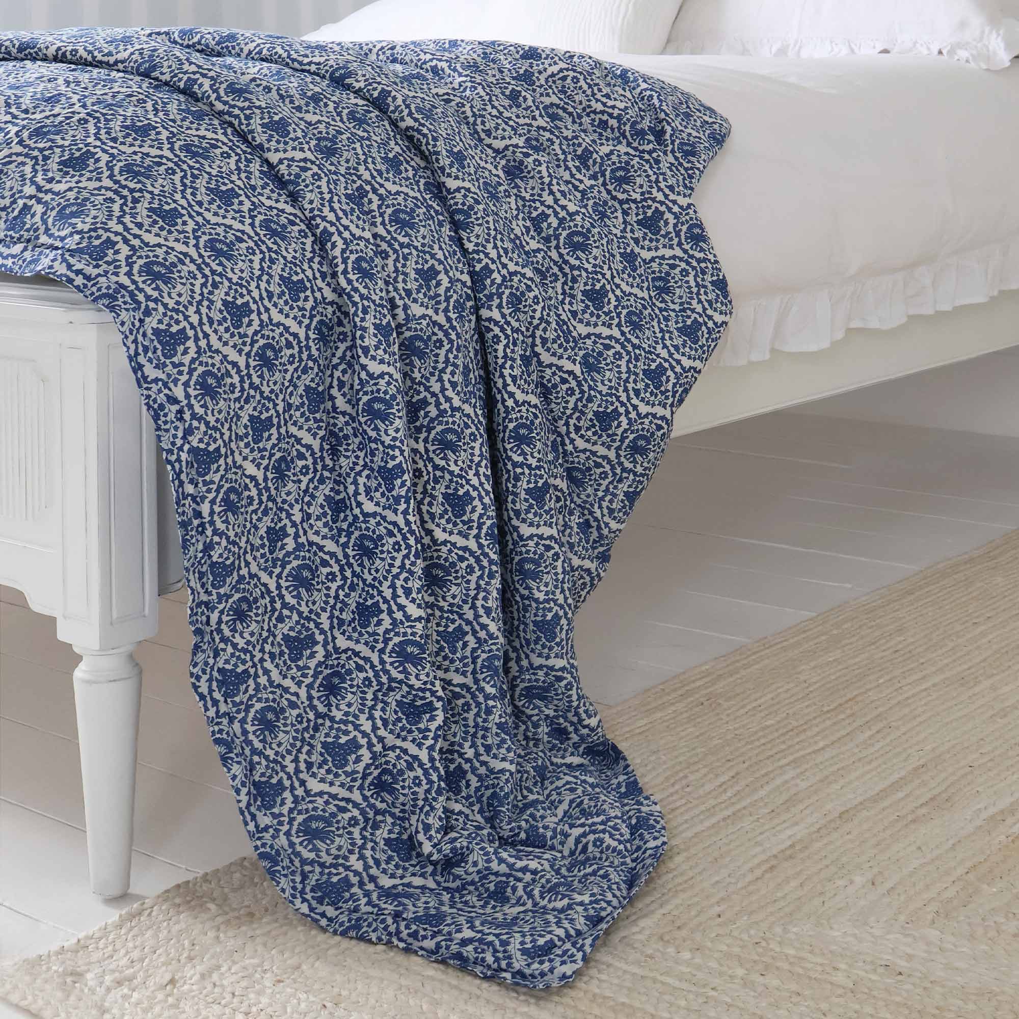 Handblock Quilt in Blue and White 