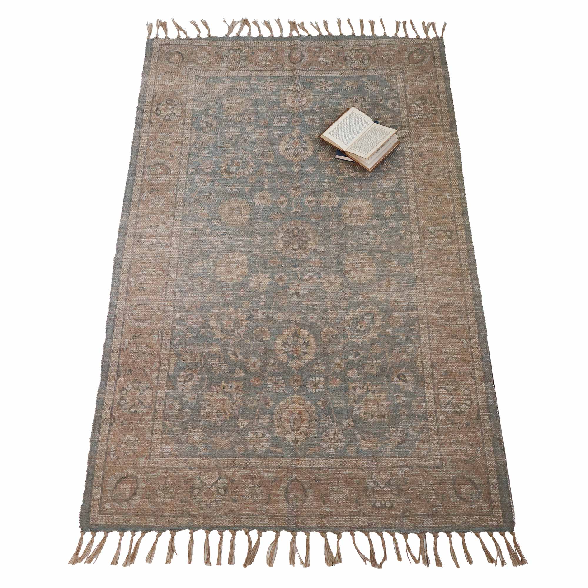 Woven Tapestry Rug in Blue and Brown