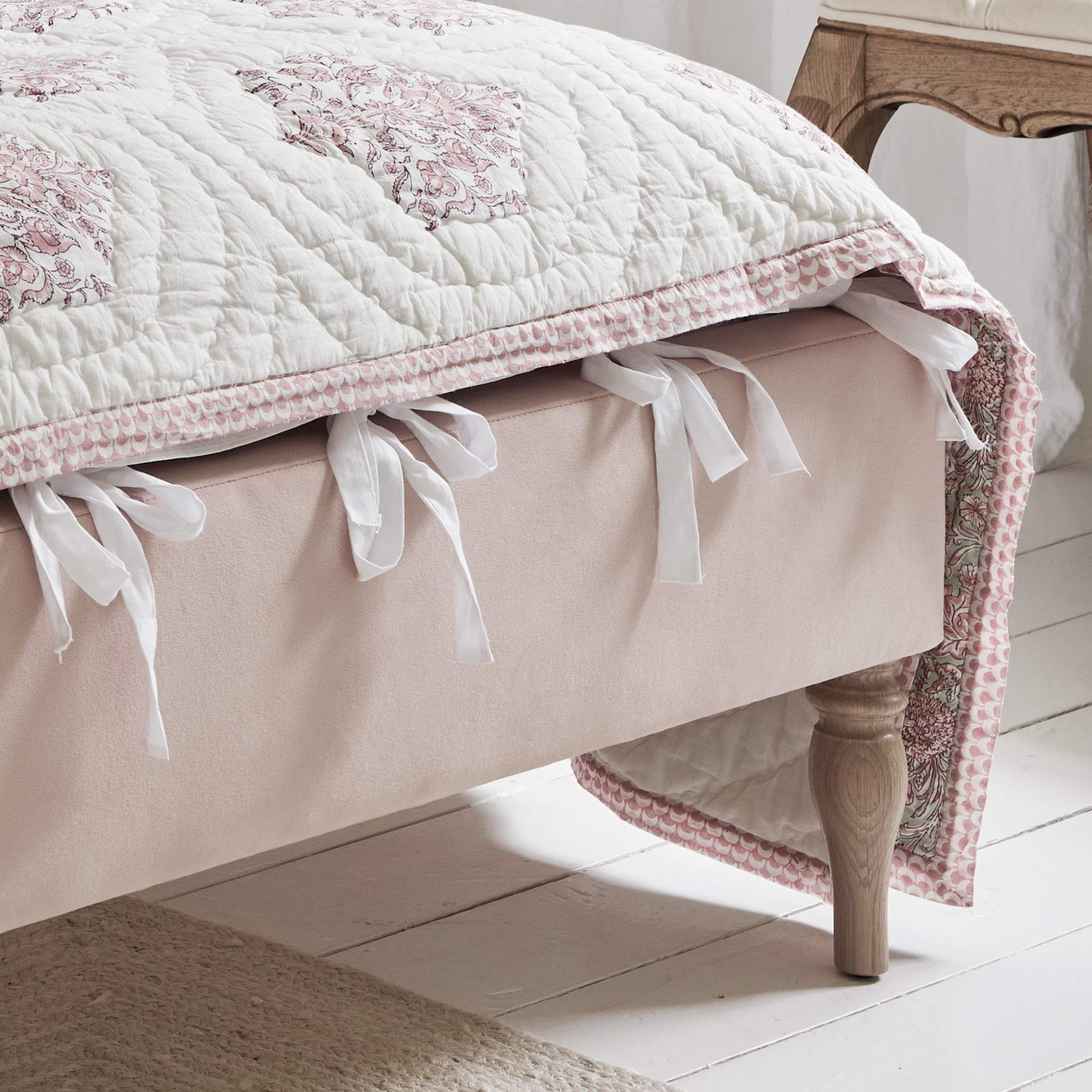 Soho Piped Pink Velvet Upholstered Bed