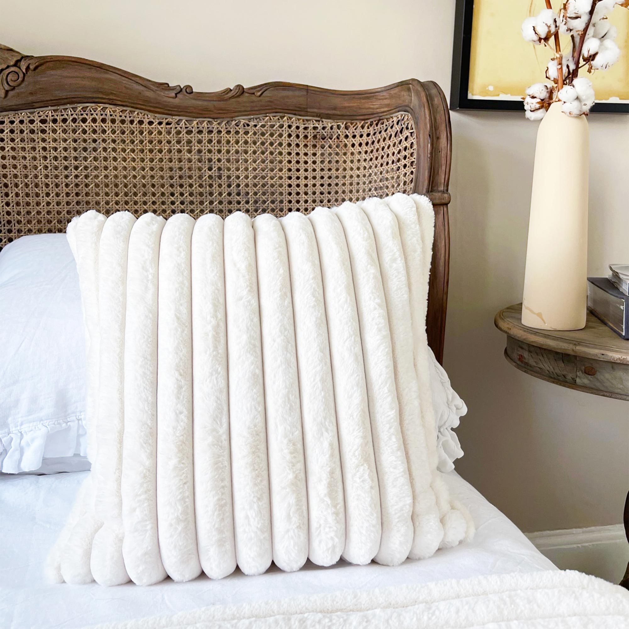 Sultry Romance Ivory Faux Fur Cushion