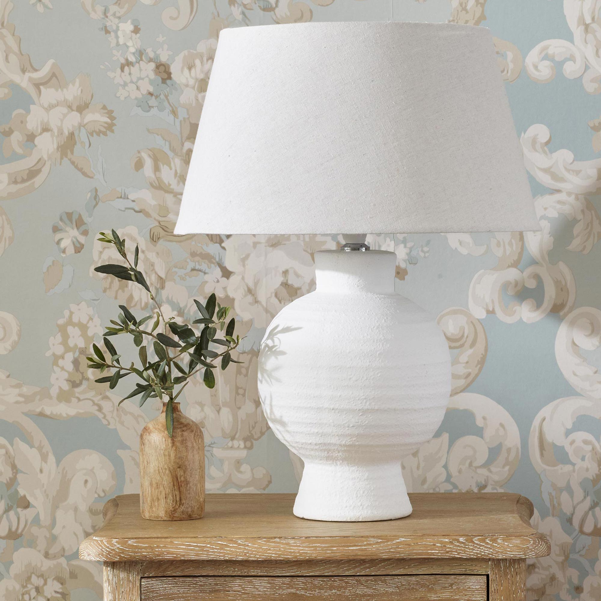 Textured Terracotta White Ball Table Lamp with Cotton Shade