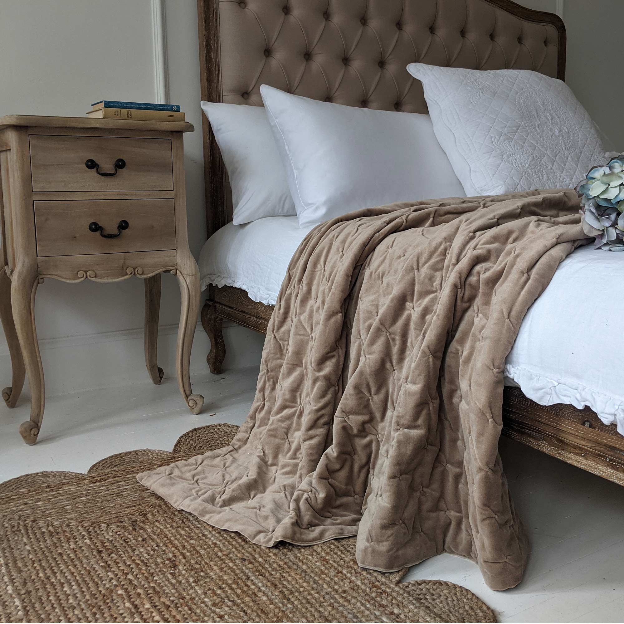 Beige Bed Throw with Natural Reverse