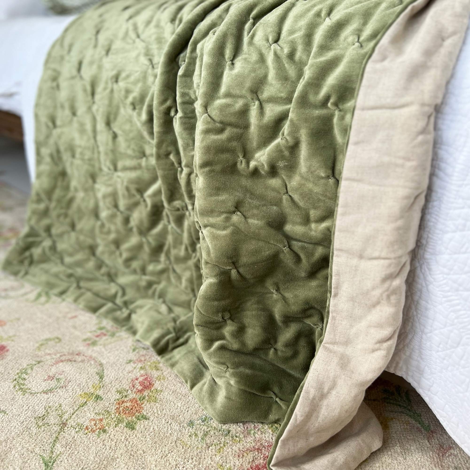 Quilted Sage Green Bed Throw