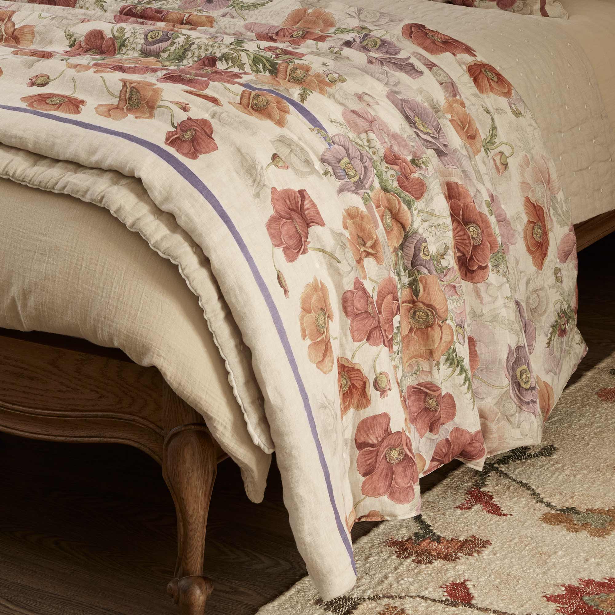 Red Poppy Bedspread with Purple Stripes